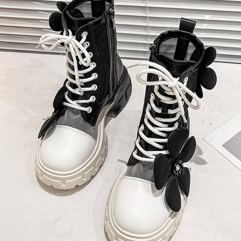 Brand Bow Chelsea Shoes Autumn Mesh Chunky Motorcycle-BS01063-Veeddydropshipping