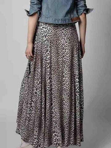 Leopard Print Skirt Women Belt Maxi Skirt-WF00483-Veeddydropshipping