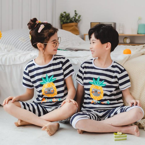 Boys Girls Pajamas New Summer Short Sleeve  Cotton Pyjamas-TB01088-Veeddydropshipping