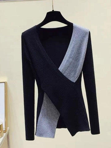 Women New Korean Fashion V Neck Long Sleeve Sweaters-Veeddydropshipping