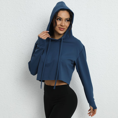 Yoga Shirt Women Clothes Gym Sports Pullover Hooded Running  Loose Long-Sleeved-OS00715-Veeddydropshipping