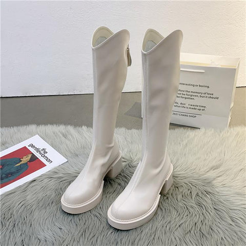 High Boots Pu Ladies Flat Heels Woman Boots Thick Sole-BS00963-Veeddydropshipping