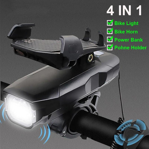 Bicycle Light Mobile Phone Holder USB Rechargeable 4 in 1 Bike Horn 4000MAh Power Bank Headlight-PA00512-Veeddydropshipping