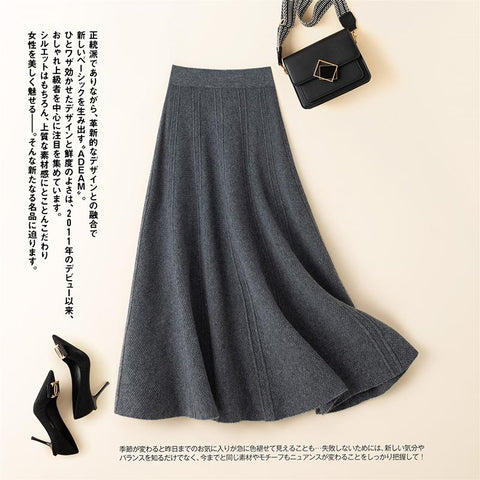Wool Skirt Women High Waist Knitted Umbrella Skirt-WF00480-Veeddydropshipping