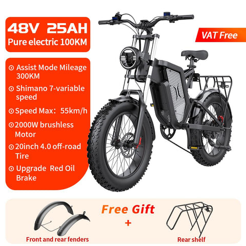 Electric Bike Mountain Moped Ebike 20 Inch Fat Tire 2000W 48V 30AH Road EBike-OS00943-Veeddydropshipping