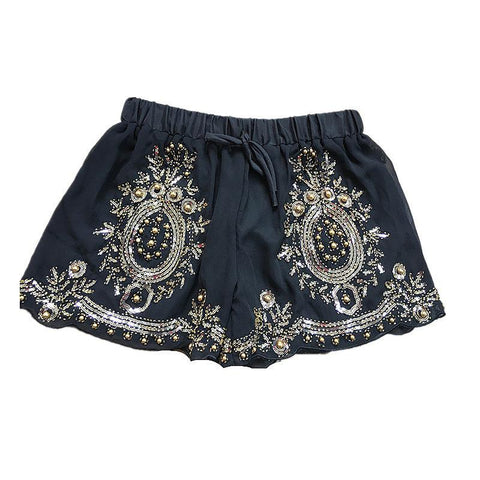 bead work chiffon shorts women-WF00559-Veeddydropshipping