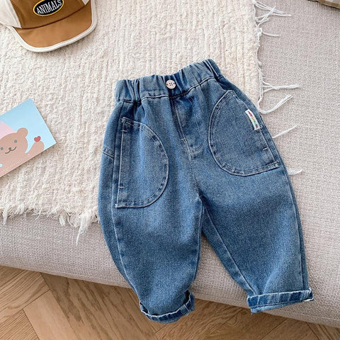 Kids Boy Jeans 0-6Years Children Cargo Denim Pant Solid Color Elastic-TB01265-Veeddydropshipping