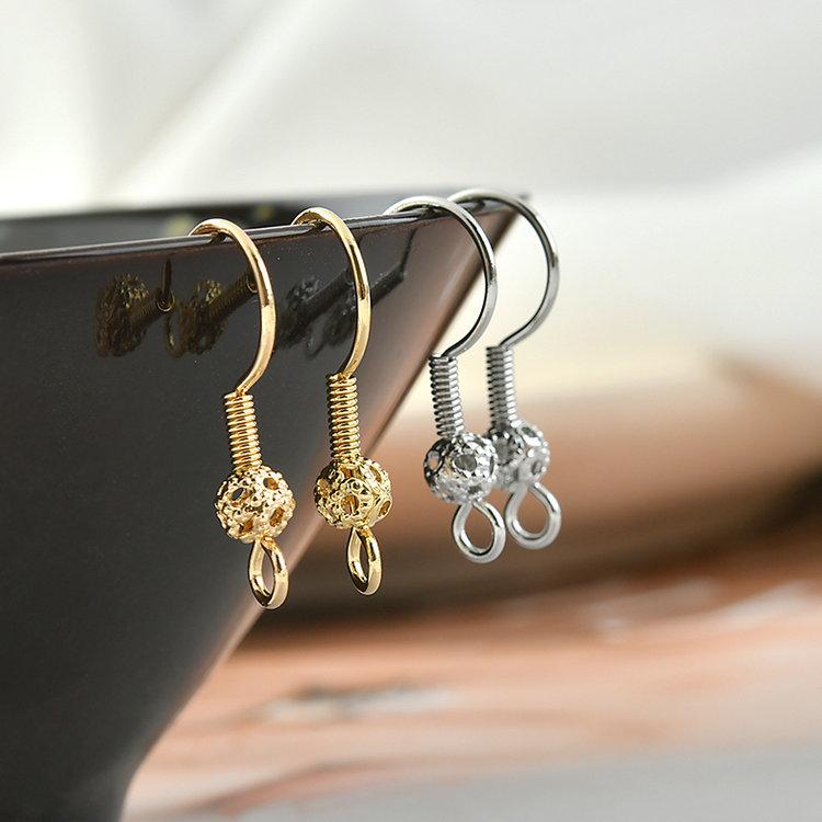 20PCS  earrings DIY accessories hooks findings flower ball spring silver wholesale-JW01590-Veeddydropshipping