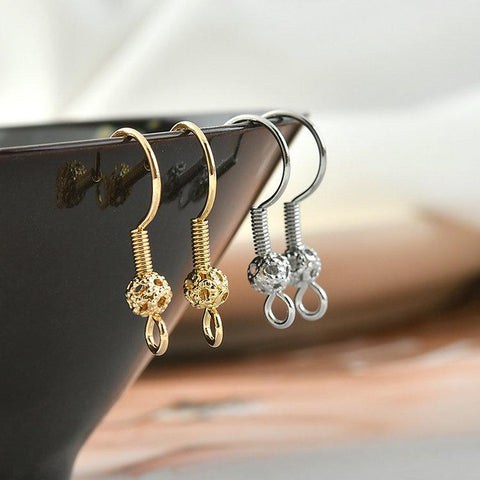 20PCS  earrings DIY accessories hooks findings flower ball spring silver wholesale-JW01590-Veeddydropshipping