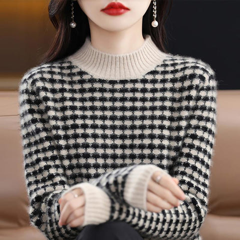 Knitwears Sweater Women Cashmere Pullovers Wool Plaid Knit-WF00068-Veeddydropshipping