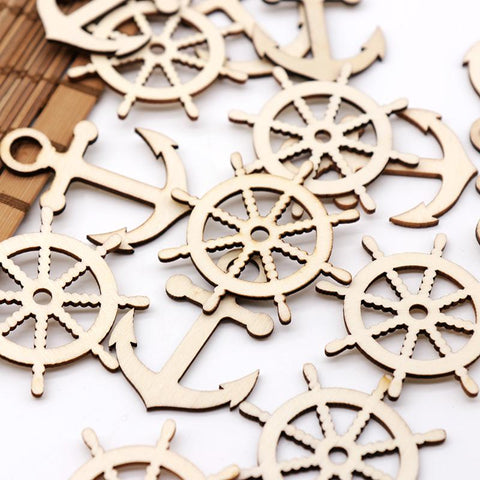 Anchor Rudder Shape Hollow Wooden Ornament-HA00626-Veeddydropshipping