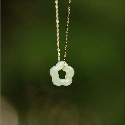 Hetian Jade Plum Blossom Pendant Necklace 925 Sterling Silver Jewelry-JW00010-Veeddydropshipping