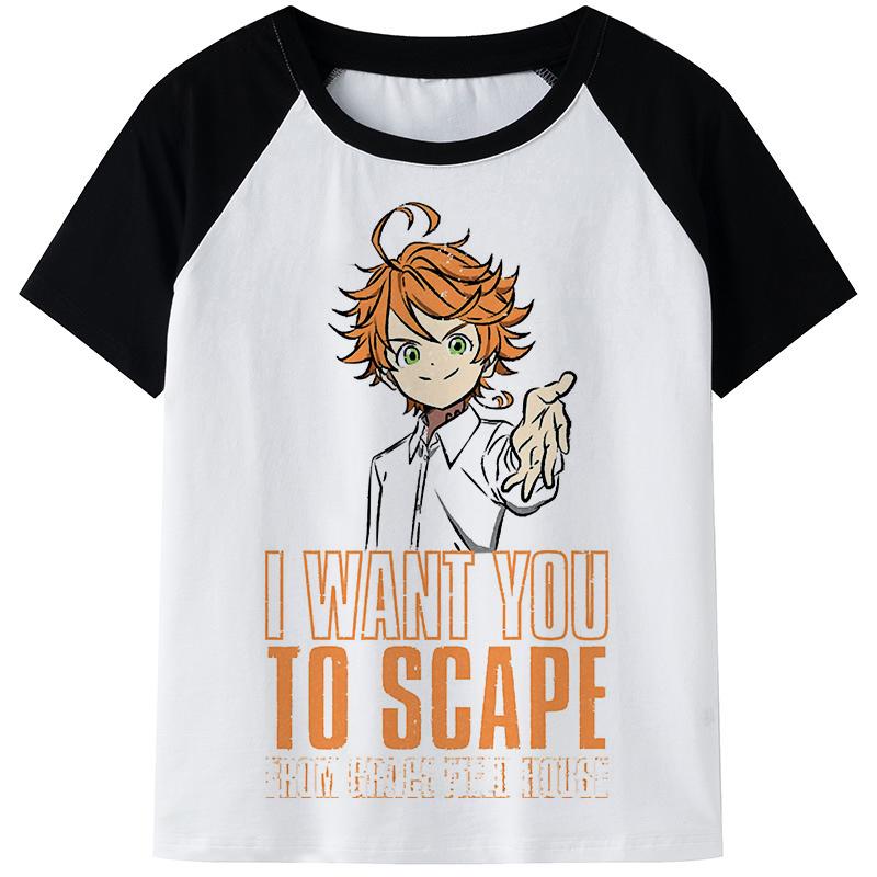 Anime clothing T-shirt, men's Emma Norman Ray printed casual T-shirt-Veeddydropshipping