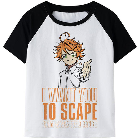 Anime clothing T-shirt, men's Emma Norman Ray printed casual T-shirt-Veeddydropshipping