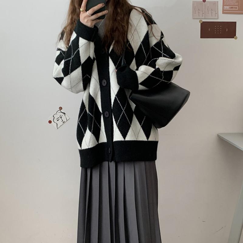 Knitted Sweater Cardigan Woman Coat Diamond Sweater Jumpers-Veeddydropshipping