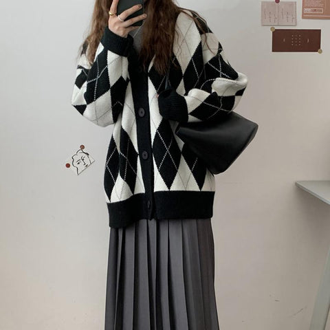 Knitted Sweater Cardigan Woman Coat Diamond Sweater Jumpers-Veeddydropshipping