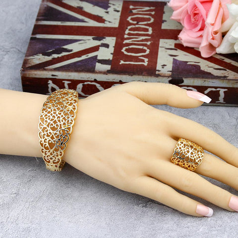 Jewelry Set Hollow Bangle Earring Necklace Ring Indian Wedding -JW01339-Veeddydropshipping