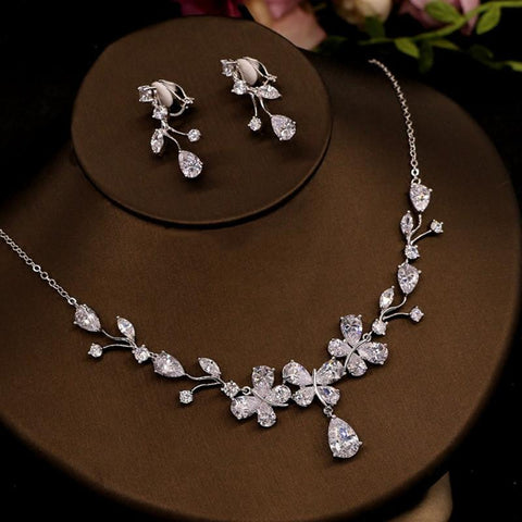 S925 Sterling Cubic Zirconia Necklaces Pendants Drop Earrings -JW00246-Veeddydropshipping