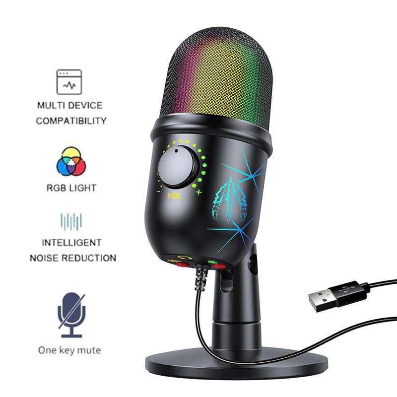 USB Condenser Microphone With Mute Noise Reduction Ear Return Function-CE01110-Veeddydropshipping
