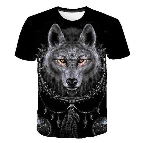Kids Boys T-shirt Baby Short Sleeve Animal Wolf Tops Children Summer Print-TB01145-Veeddydropshipping