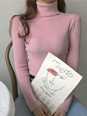 Women Pullover Turtleneck Sweater Autumn Long Sleeve-WF00003-Veeddydropshipping