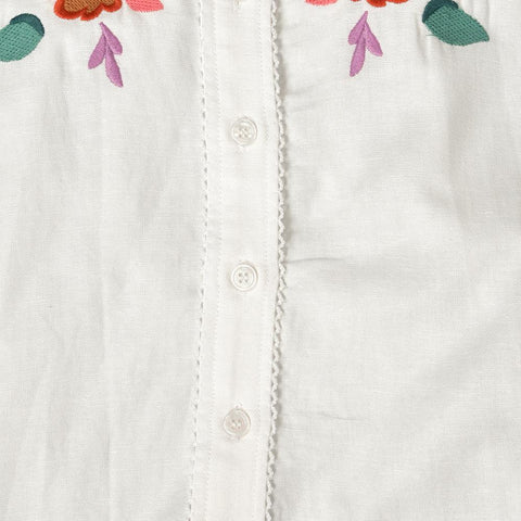Embroidered Flower Short Sleeve Ladies Puff Sleeve Round Neck-WF00282-Veeddydropshipping