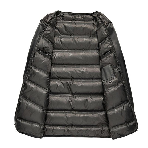 Grade Men&#39;s Hooded Natural Leather Down Jacket Medium-MF01262-Veeddydropshipping
