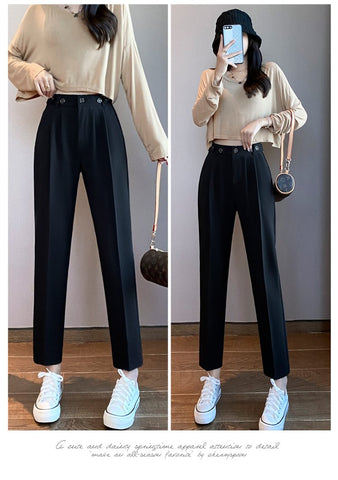 Casual Suit Pants High Waist Loose Haren-WF00040-Veeddydropshipping