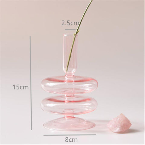 Pink Glass Candle Holder Taper Candlesticks Holder-HA01818-Veeddydropshipping