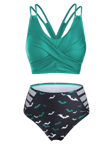 Bat Crescent Mesh Lace-Up Padded Bikini Set Women Fashion Summer Tankini Swimsuit -OS00075-Veeddydropshipping