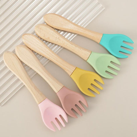2PCS Silicone Spoon Fork For Baby Utensils Set Baby Feeding Spoon-TB00713-Veeddydropshipping