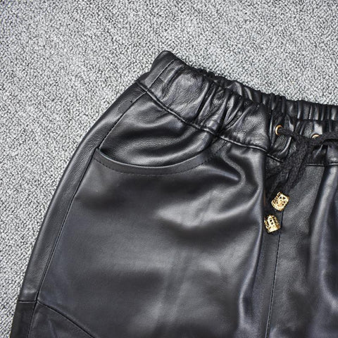 Women pants elastic waist casual leather-WF00514-Veeddydropshipping