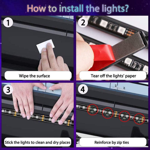 4IN1 Neon LED Strip Car Bottom Underglow Light APP 12V RGB Flexible-AM00082-Veeddydropshipping