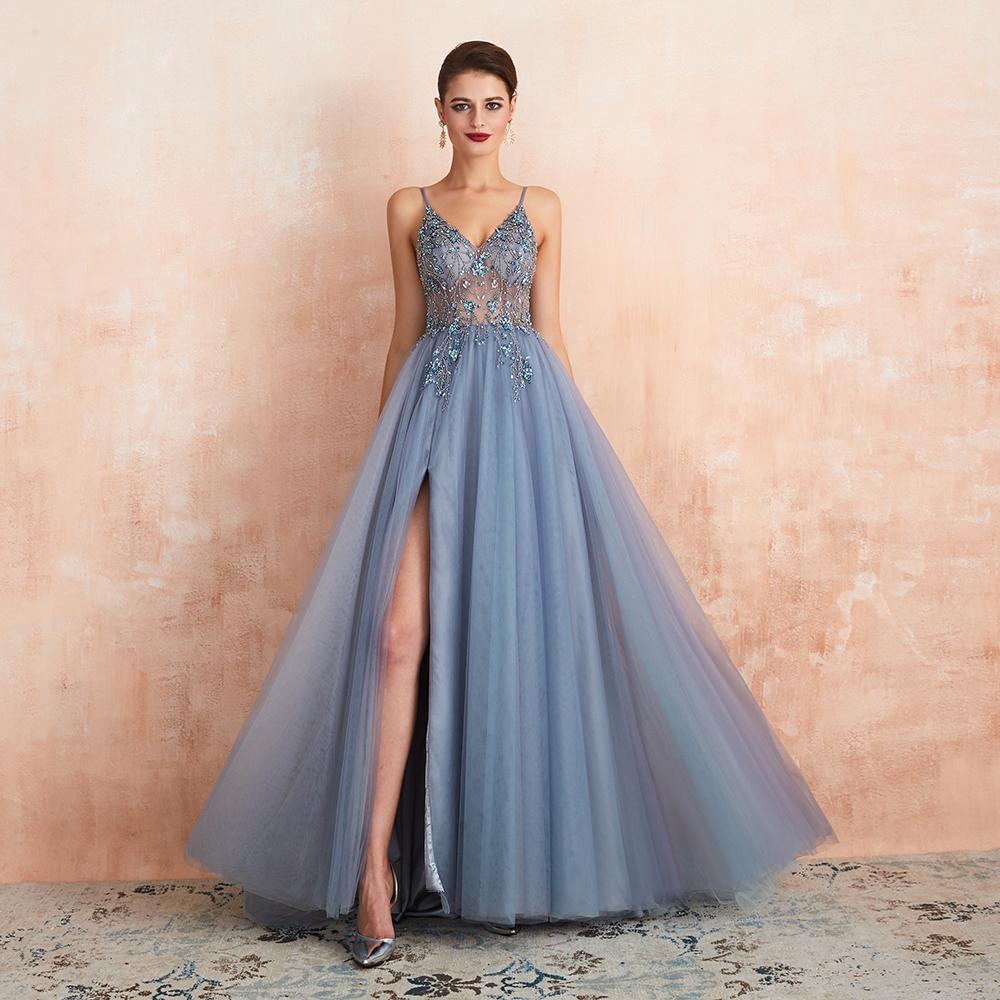 Beaded Crystal Long Sexy Prom Dresses-Veeddydropshipping