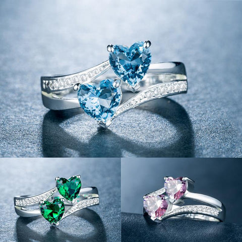 Stylish Female Rings Silver-plated Double Heart-Shaped -JW00031-Veeddydropshipping