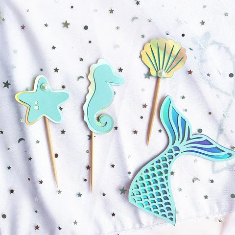 Glitter Mermaid Tail SeahorseStarfish Cake Topper-HA00635-Veeddydropshipping
