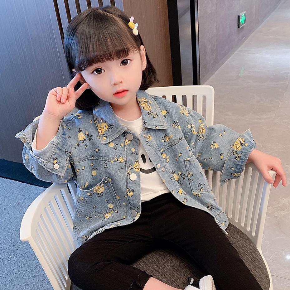Girls Denim Jacket Outerwear Floral Pattern Coats-Veeddydropshipping