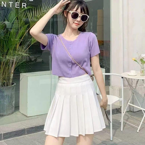 New Pleated Skirt Skirt High Waist Slim A-line Student Skirt-WF00089-Veeddydropshipping