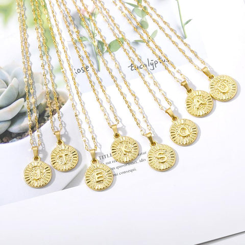 A-Z initial Round Letter Pendant Necklace For Women Steel -JW01230-Veeddydropshipping