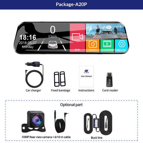 E-ACE Auto Black Box Car Dvr Streaming Media Mirror Dash Camera 10 Inch-AM00709-Veeddydropshipping
