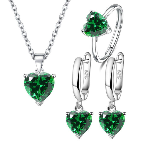 925 Sterling Silver Jewelry Sets  Heart Zircon Ring Earrings Necklace -JW00192-Veeddydropshipping