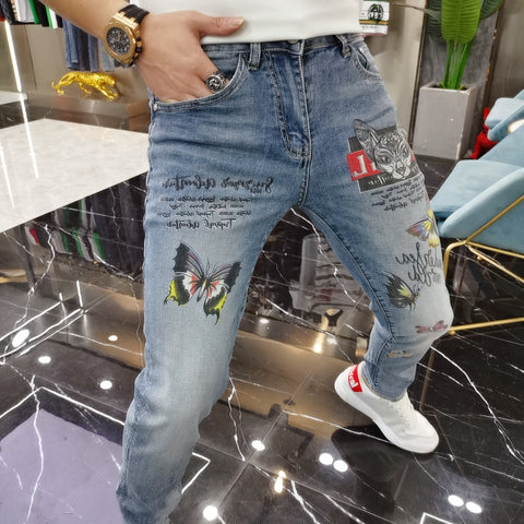 Pant Trousers Jean For Men Fancy Color Butterfly Print-MF00602-Veeddydropshipping