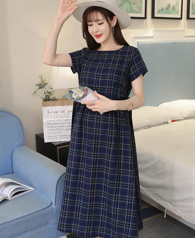 2022 summer Korean loose short sleeve large Plaid lace up loose-TB00594-Veeddydropshipping