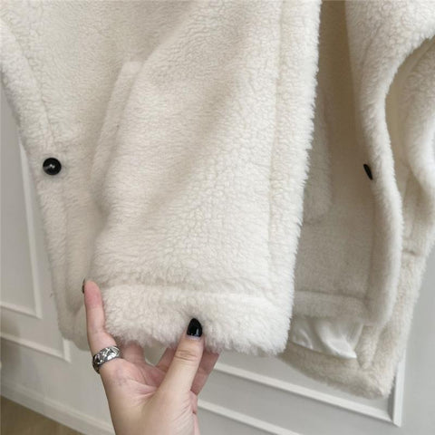 Female Winter Camel Jacket Gray Sheep Wool Coat-WF00213-Veeddydropshipping