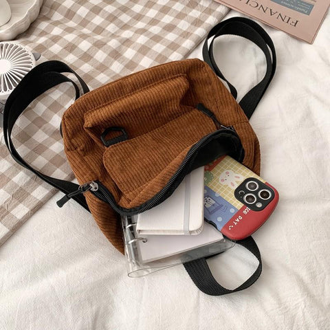 Solid Color Corduroy Small Backpacks Simple Casual Student-BS00245-Veeddydropshipping