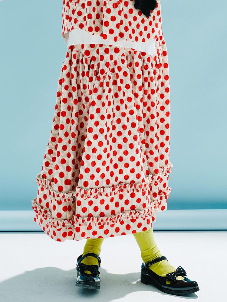 Women polka dot lace skirt elastic waist short pleated lace-WF00458-Veeddydropshipping