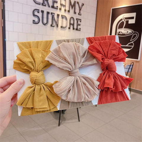 3Pcs/Set Solid Colors Baby Bow Headband For Newborn Kids Nylon-TB00450-Veeddydropshipping