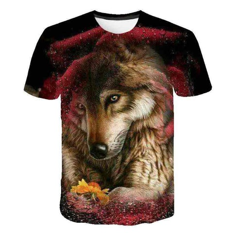 Animal Wolf T Shirt Kids Boys Clothes Summer Short Sleeve Girls Tops-TB01168-Veeddydropshipping
