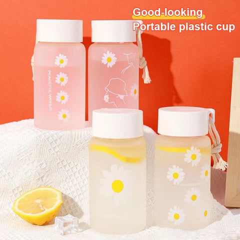 Small Daisy Transparent Plastic Water Bottles-HA01243-Veeddydropshipping