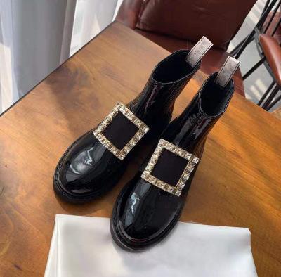 Rhinestone Square Buckle Boots Flat Women&#39;s-BS01016-Veeddydropshipping